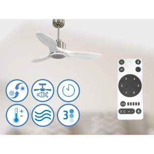 Ventilateur de plafond Réversible  Thermostat Dimmable Wifi Moteur à courant continu Toits en pente Télécommande Lumière à trois tons Hypersilence Mémoire