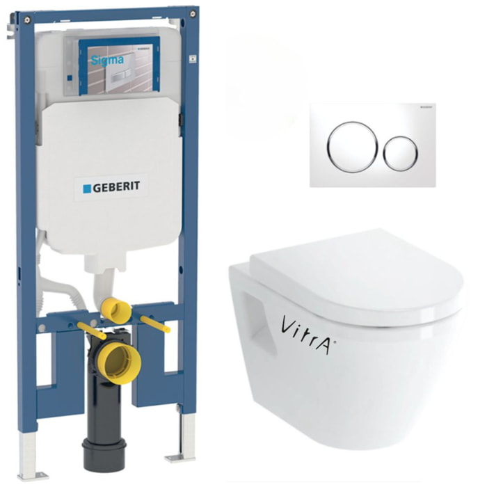 Pack WC Bâti-support UP720 extra-plat + WC Vitra Integra + Abattant en Duroplast + Plaque blanche