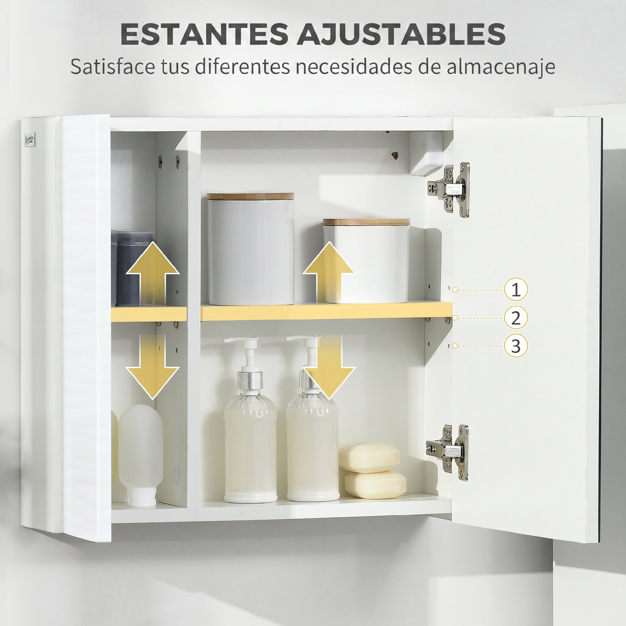 Armario de Baño con Espejo, Armario de Pared con 2 Puertas, Estantes Ajustables, Mueble de Baño Colgar, 48x15x45 cm, Blanco