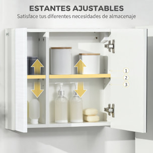 Armario de Baño con Espejo, Armario de Pared con 2 Puertas, Estantes Ajustables, Mueble de Baño Colgar, 48x15x45 cm, Blanco