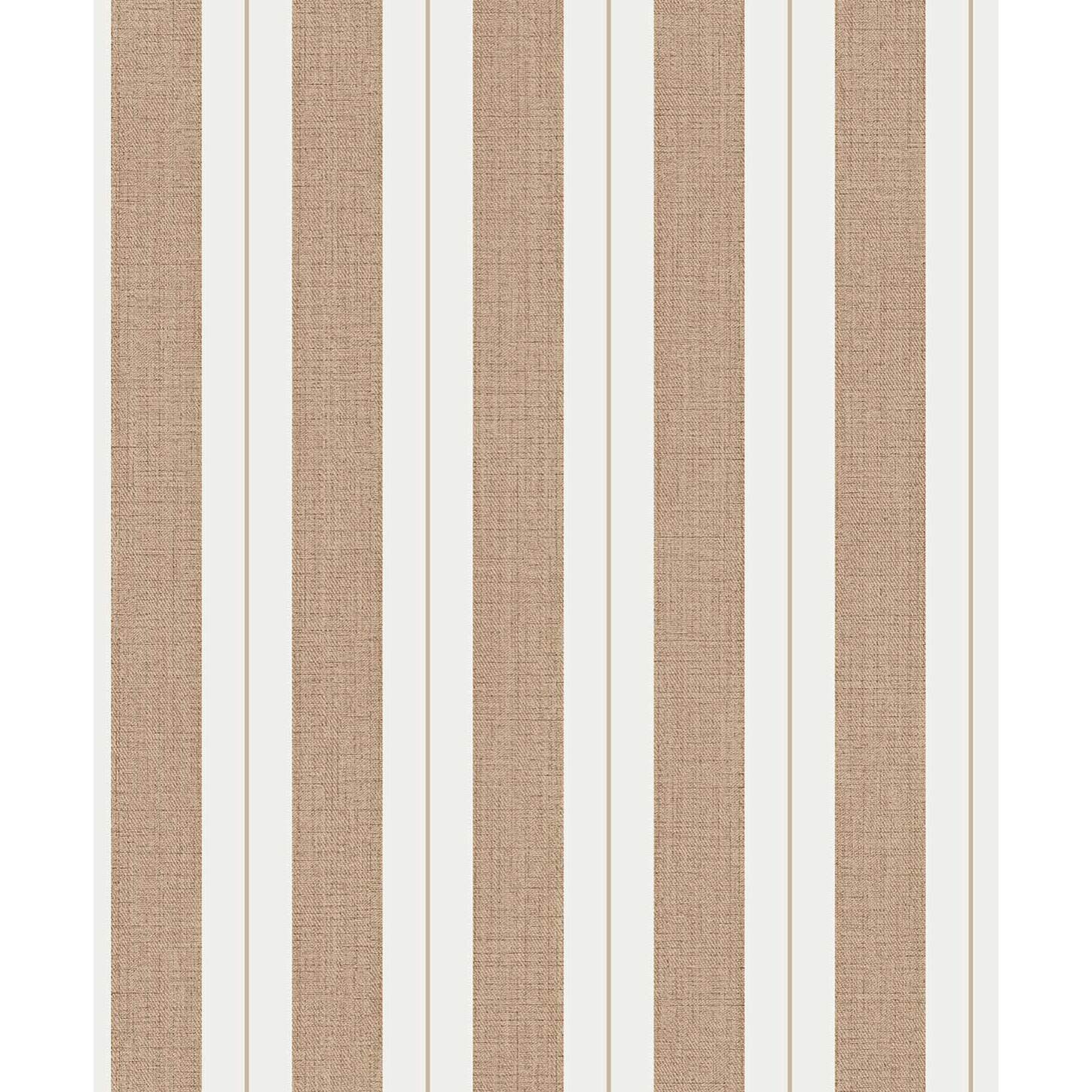 Papier peint rayures tissé caramel filet doré