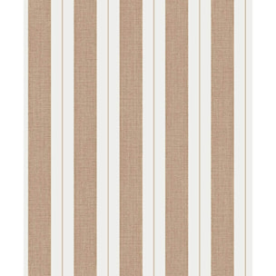 Papier peint rayures tissé caramel filet doré