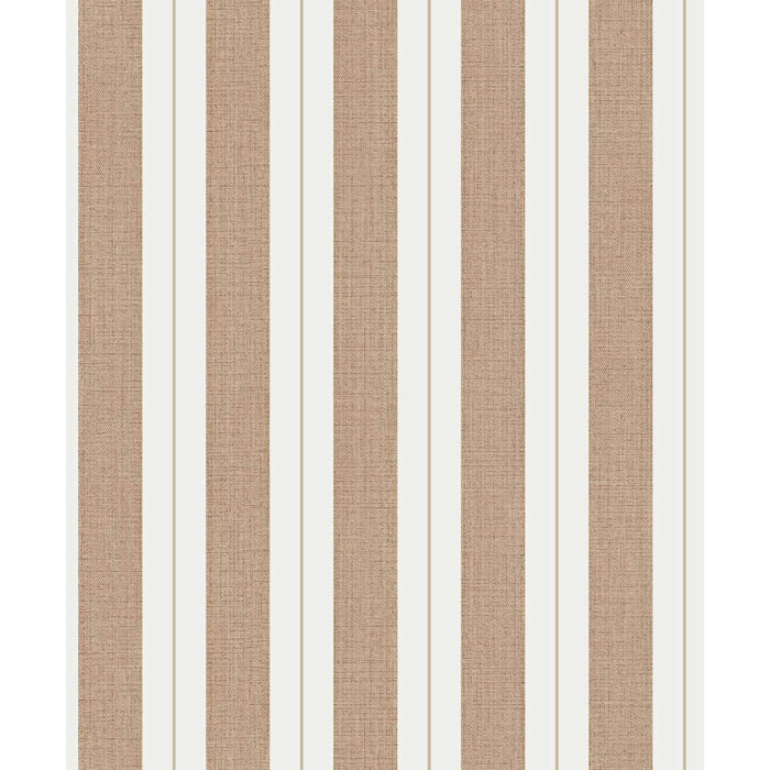 Papier peint rayures tissé caramel filet doré