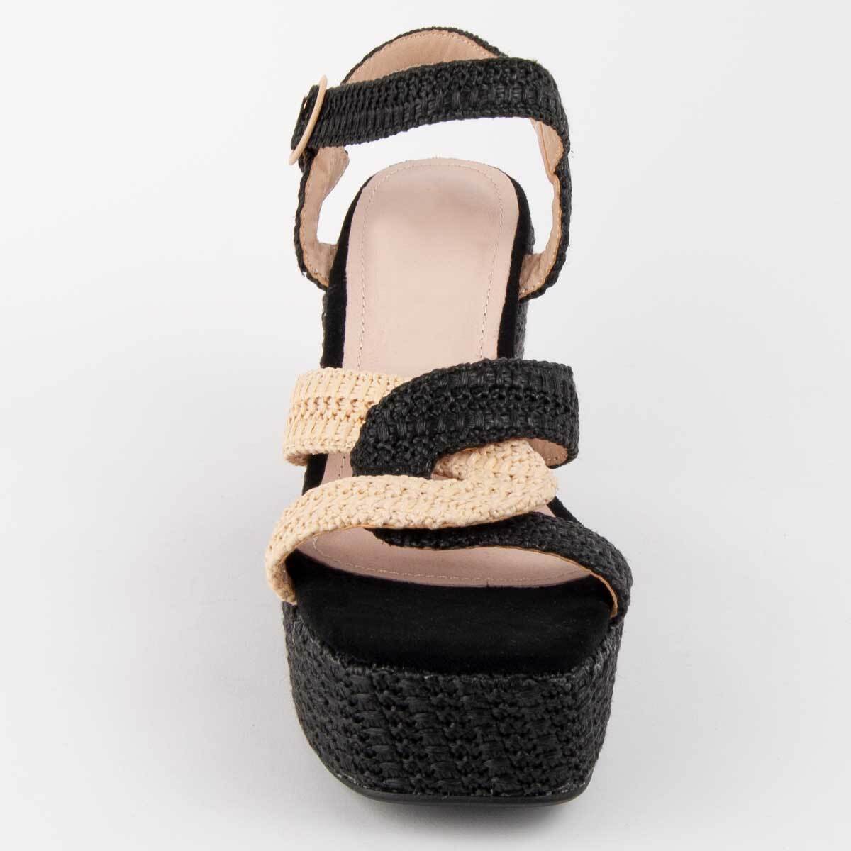 Sandalia De Cuña - Negro - Altura: 10 Cm