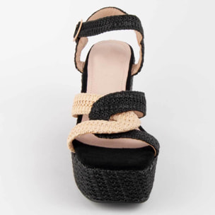 Sandalia De Cuña - Negro - Altura: 10 Cm