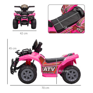Quad Eléctrico para Niños de +18 Meses Vehículo Eléctrico a Batería 6V Infantil con Velocidad de 2 km/h y Avance 70x42x45 cm Rosa