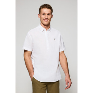 Camicia bianca a polo in lino-cotone con ricamo Rigby Go