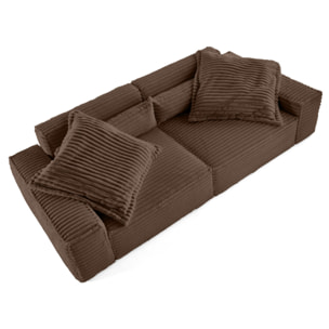 Richie - canapé droit 3 places avec double méridienne - assise profonde - en fausse fourrure côtelée - Marron