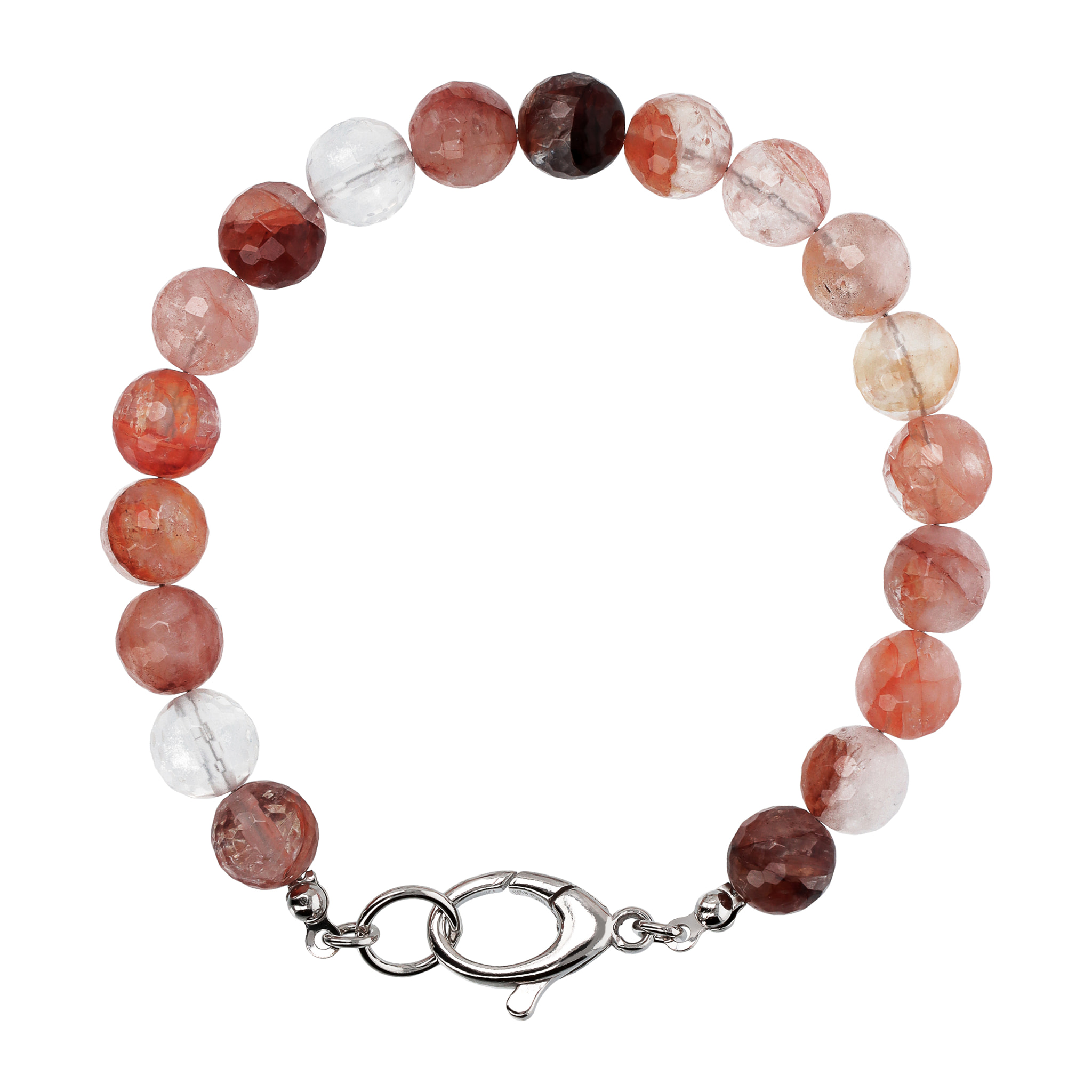 Bracciale di Sfere in Pietra Naturale Quarzo Rosso in Argento 925 placcato Rodio