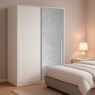 Armadio Guardaroba A Parete Con Ante Scorrevoli Barra Appendiabiti 4 Ripiani Salvaspazio Stile Scandinavo 200 x 120 x 50 Cm Bianco E Grigio Cemento