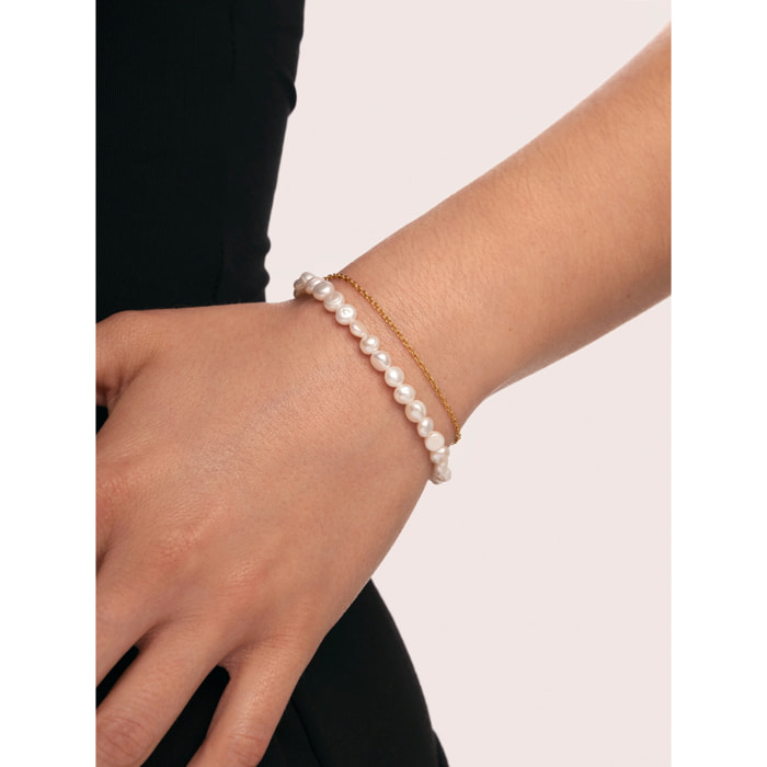Pulsera Pearl Chain Acero Baño Oro