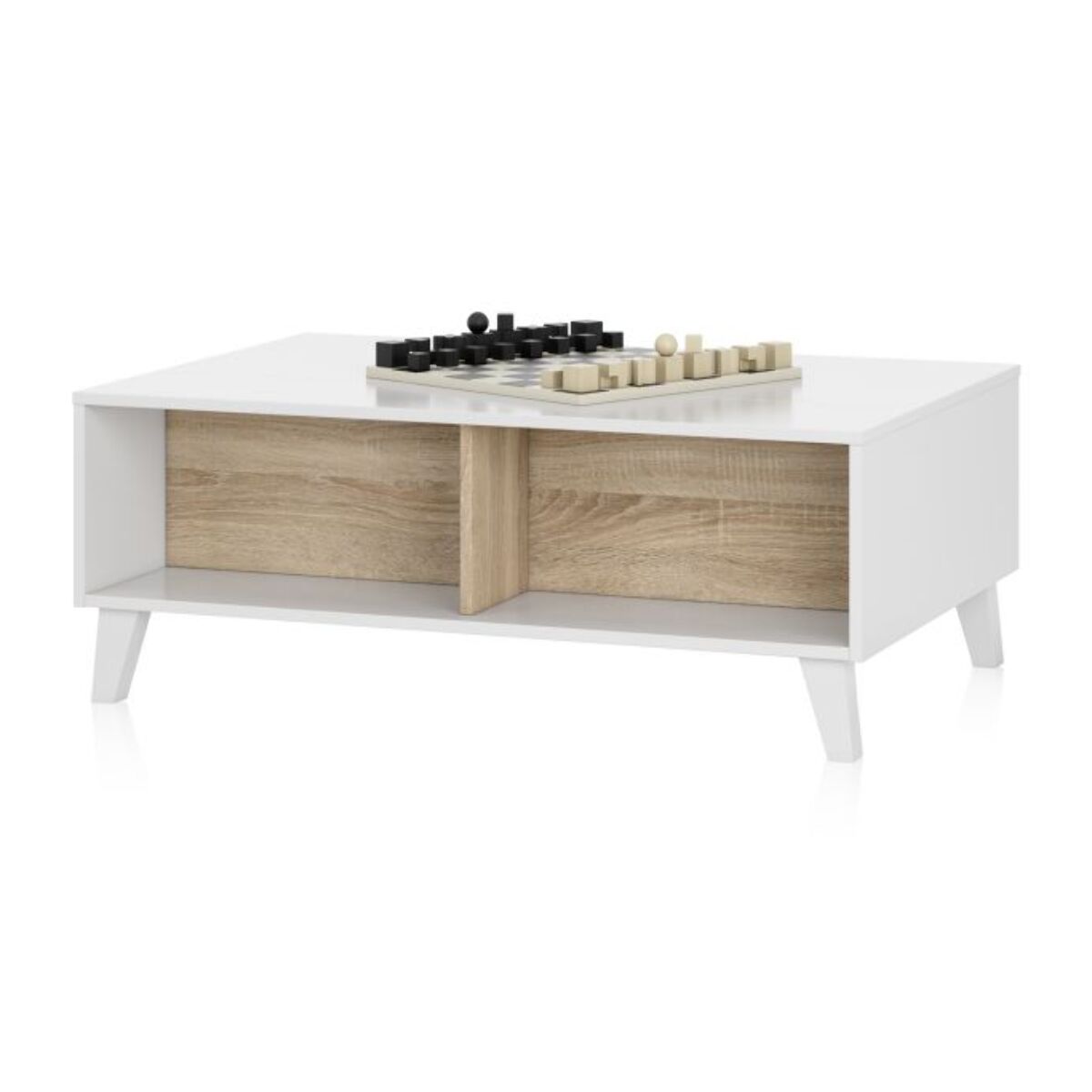 Mesa de centro elevable Niva Blanco Brillo - Roble Canadian