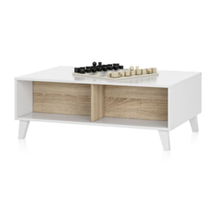 Mesa de centro elevable Niva Blanco Brillo - Roble Canadian