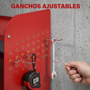 Organizador de Herramientas Eléctricas de Jardín, Estante de Almacenamiento de Pared de 2 Niveles para 5 Taladros, Soporte de Metal con Bandeja Lateral y 4 Ganchos, para Garaje,Taller, Rojo