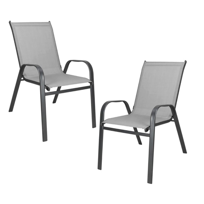 Set 2 sedie da giardino in acciaio zincato verniciato a polvere con seduta in texilene traspirante, resistenti agli agenti atmosferici, leggere e confortevoli, ideali per balcone terrazzo e outdoor, facili da pulire e durevoli