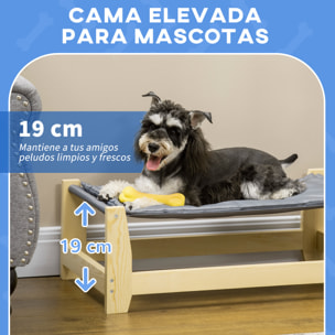 Cama Elevada para Perros con Cojín Lavable Tela Oxford Marco Madera 70x40x25 cm