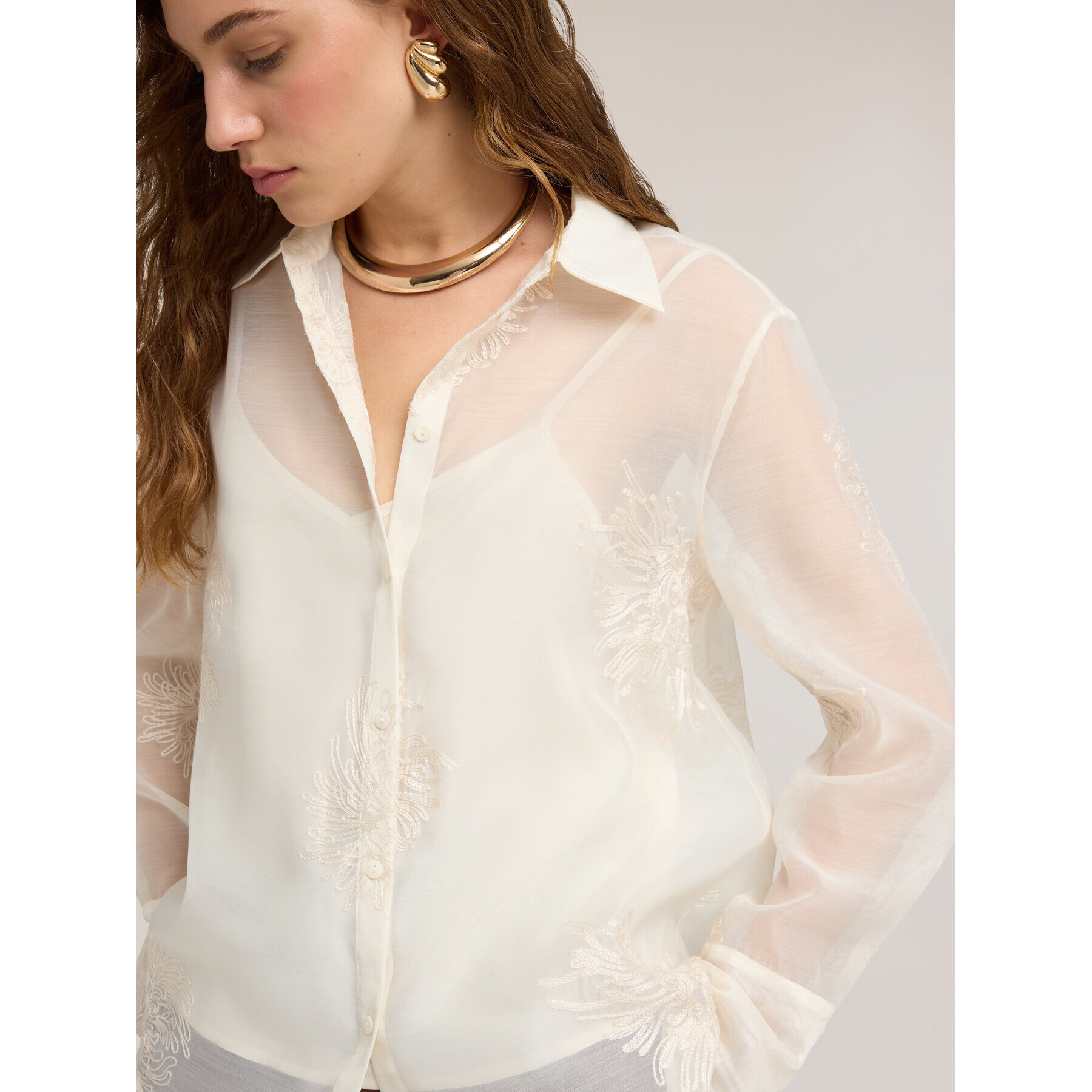 Motivi - Camicia in organza con ricami floreali - Bianco