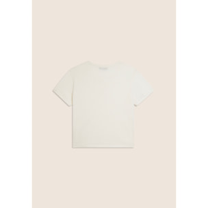 T-shirt cropped in jersey fiammato con risvolto sulle maniche