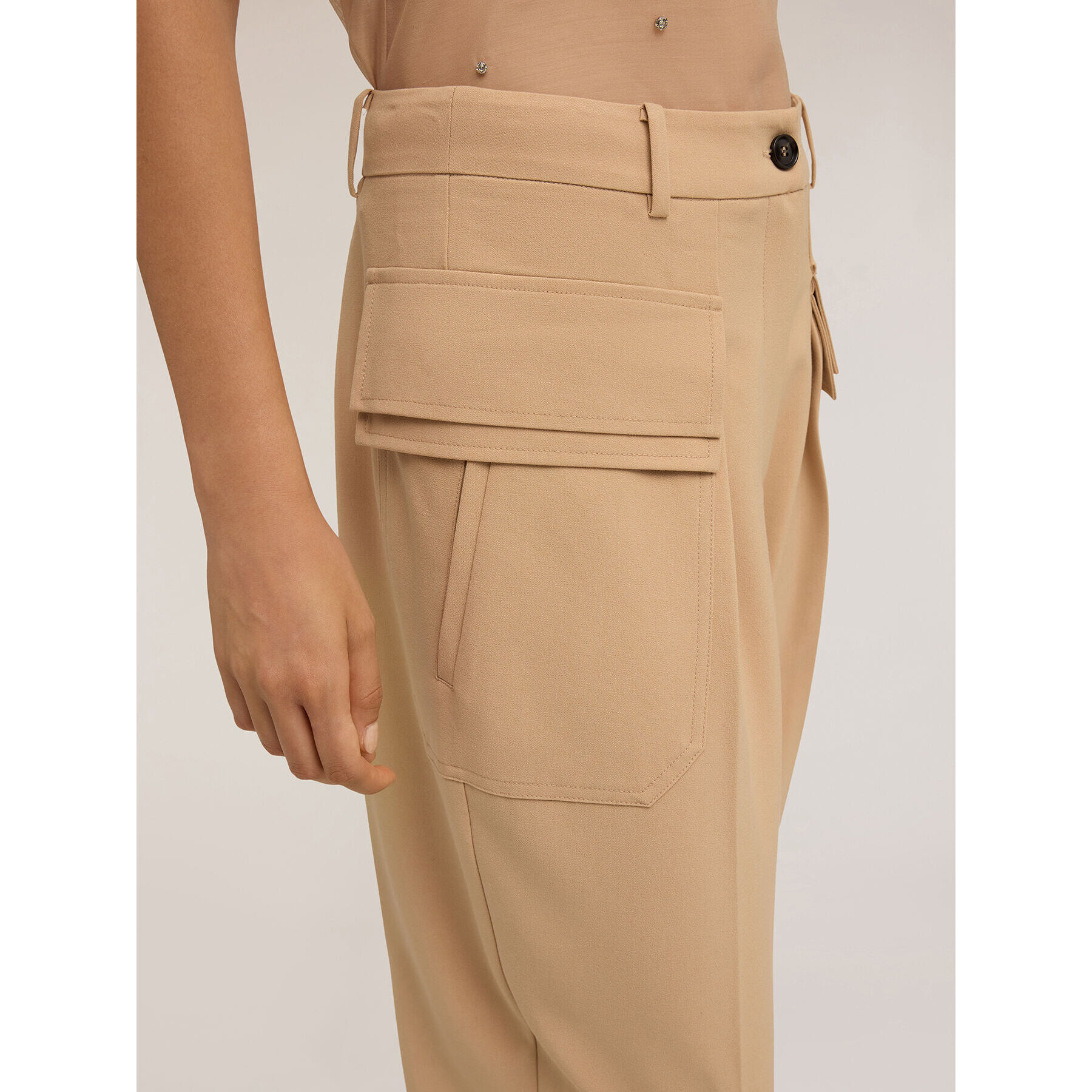Motivi - Pantalones cargo de tejido fluido - Beige