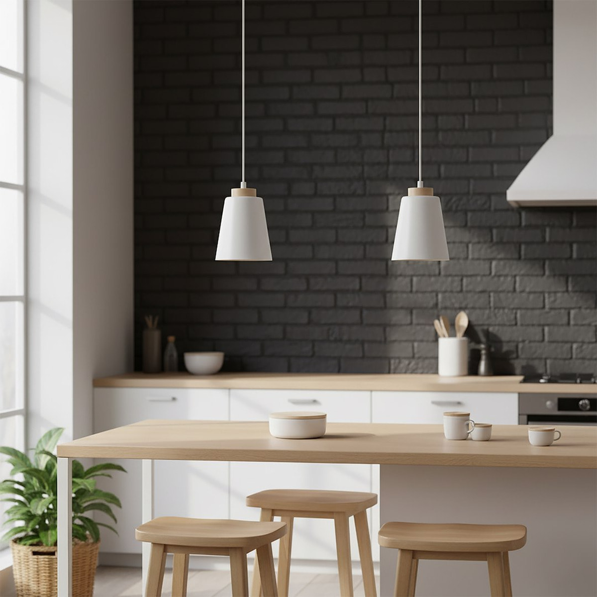 Lampada a sospensione BOLERO in acciaio bianco e legno