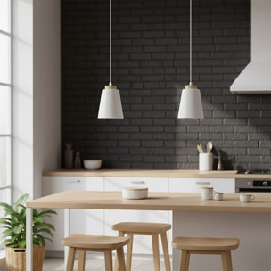 Lampada a sospensione BOLERO in acciaio bianco e legno
