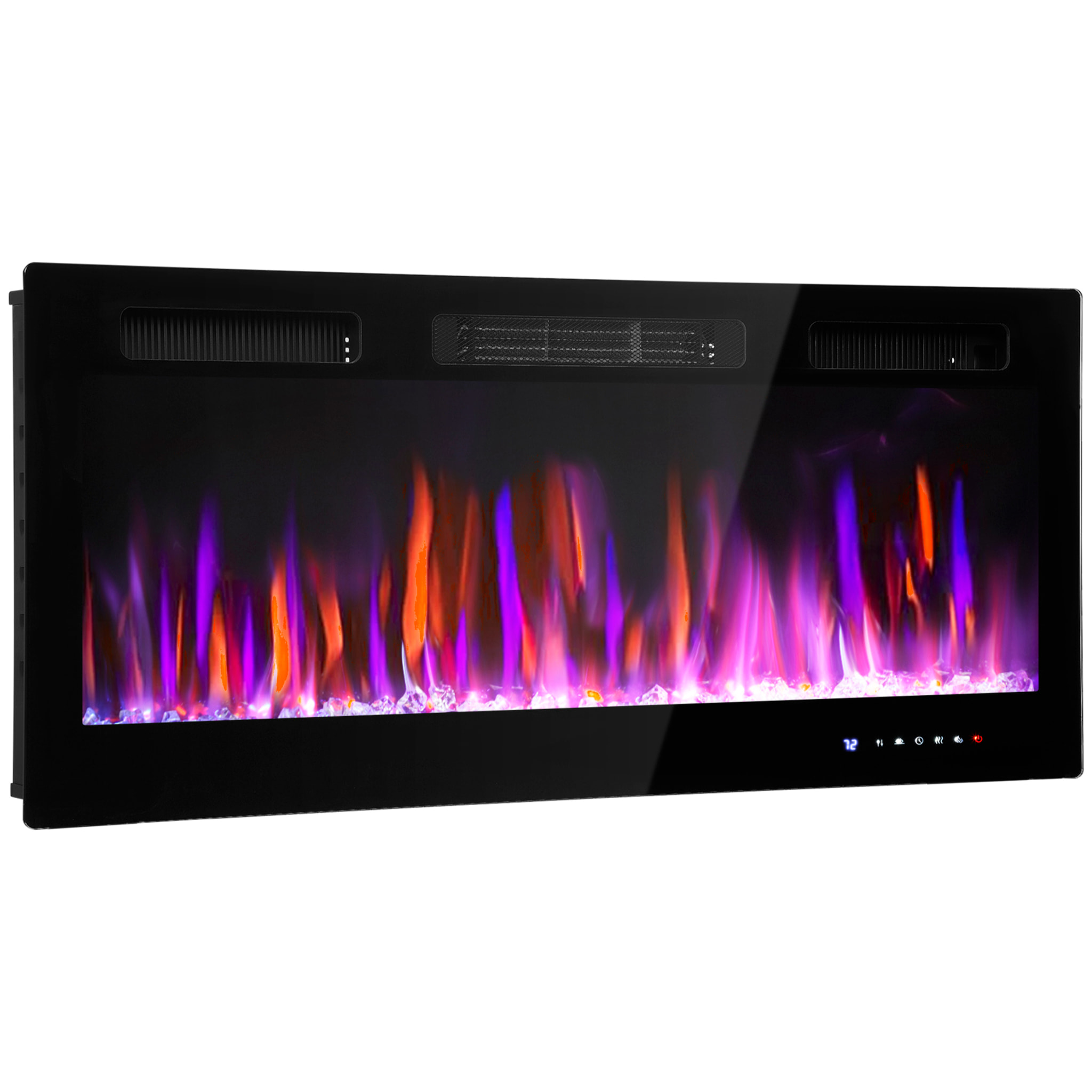 Cheminée électrique murale/encastrable 900/1800W effet flamme et cristal réglable télécommande