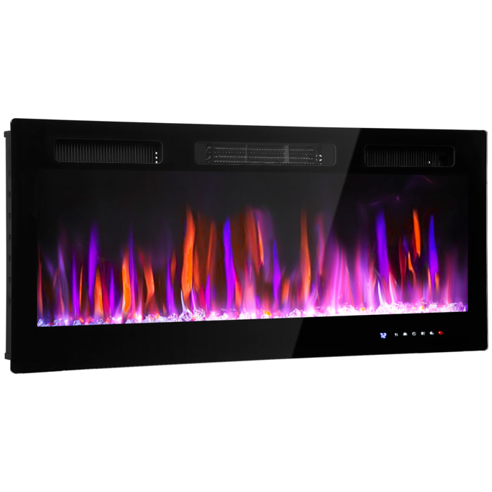 Cheminée électrique murale/encastrable 900/1800W effet flamme et cristal réglable télécommande