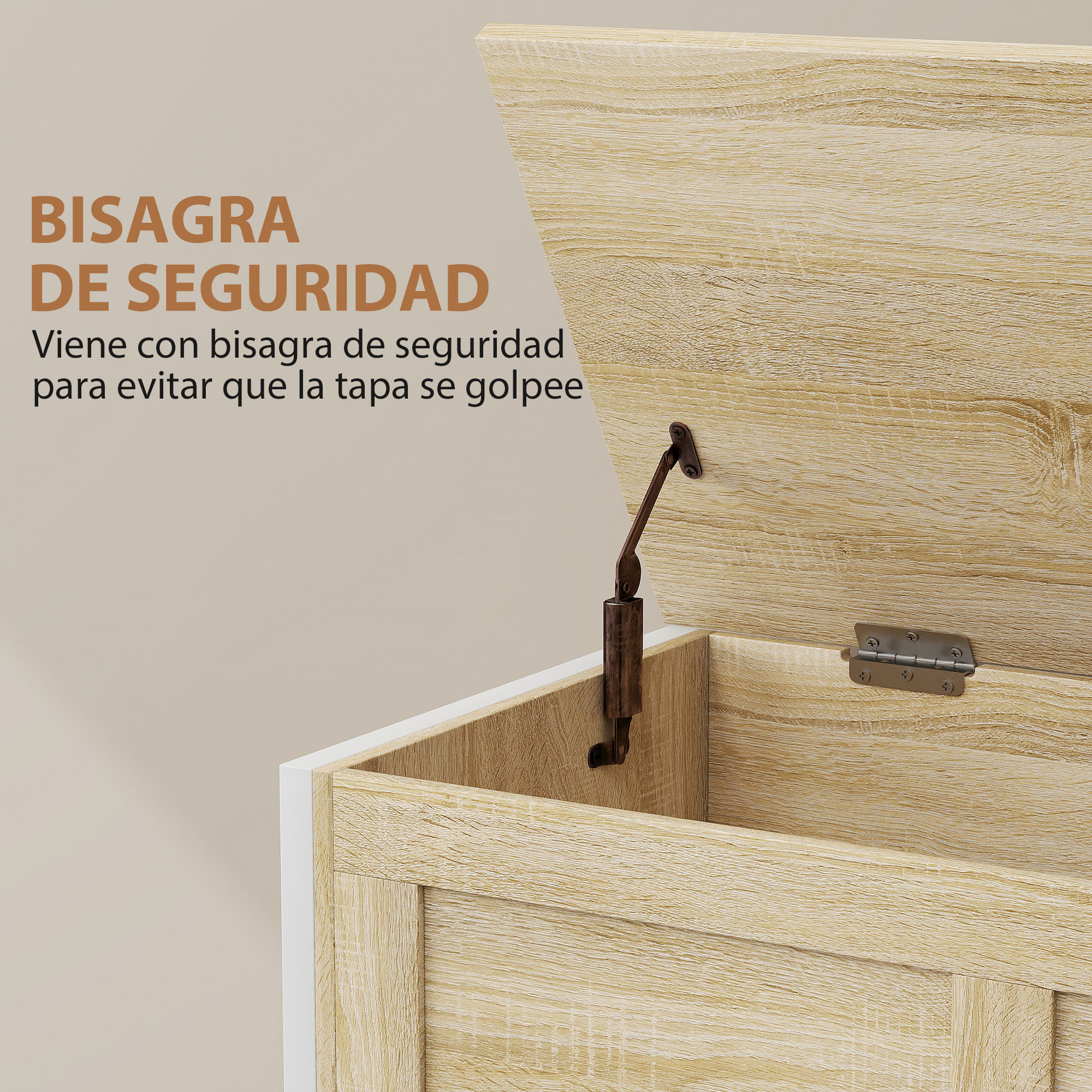 Baúl de Almacenaje para Dormitorio 95 L Banco de Almacenaje con Tapa Bisagra de Seguridad para Pasillo Salón 80x40x50 cm Roble