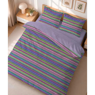 Parure Copripiumino Baia Lilla per letto singolo in 100% Cotone e Made in Italy, zig zag moderno