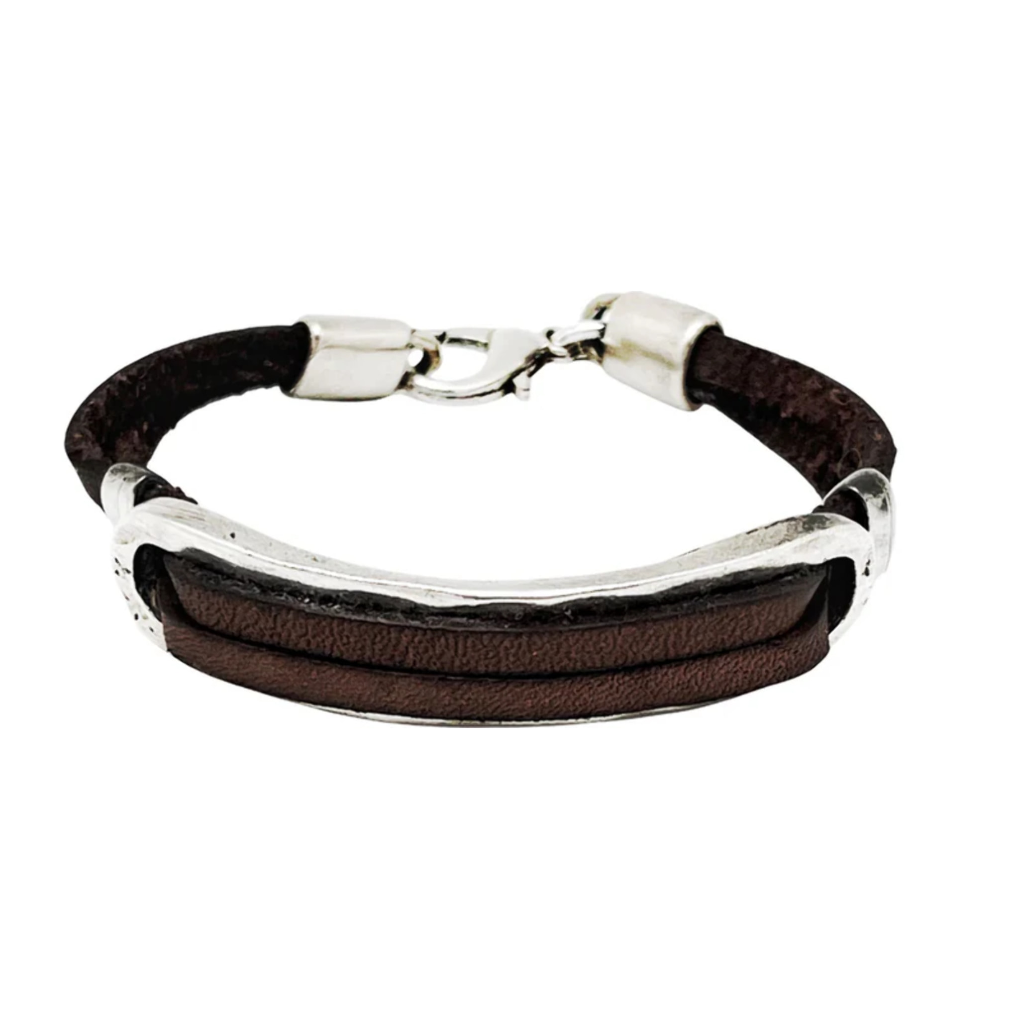Pulsera Doble tira Base cuero marrón y plata chapado