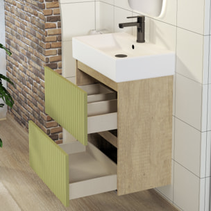 Conjunto de Baño Zel | Mueble Suspendido | 60 cm Verde | Dos Cajones | Lavabo Encastrado | No incluye Espejo | Mueble Montado| Alday