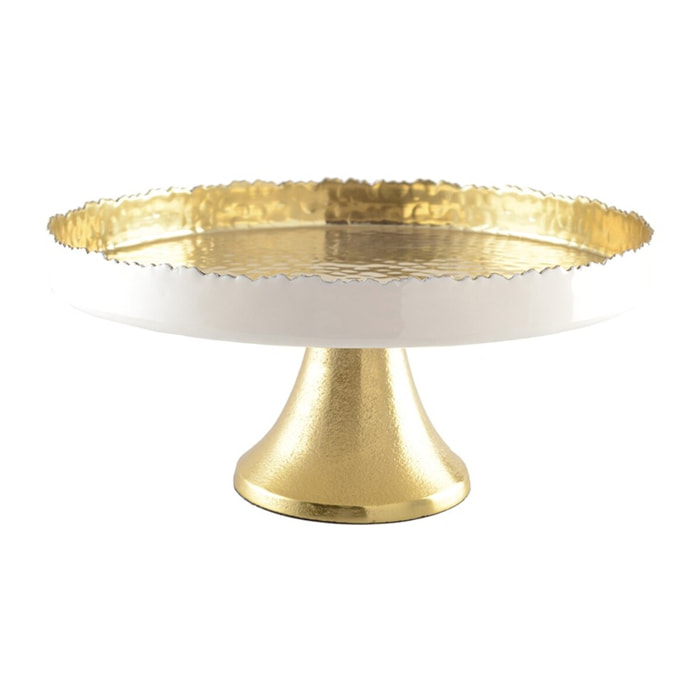 PLAT A GATEAUX BLANC ET DORE MARTELE SUR PIED 30X30X12.5CM