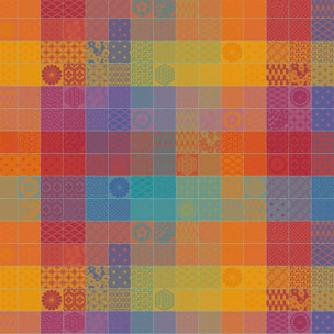 Nappe pur coton motif jacquard orange violet Mille hana floralies