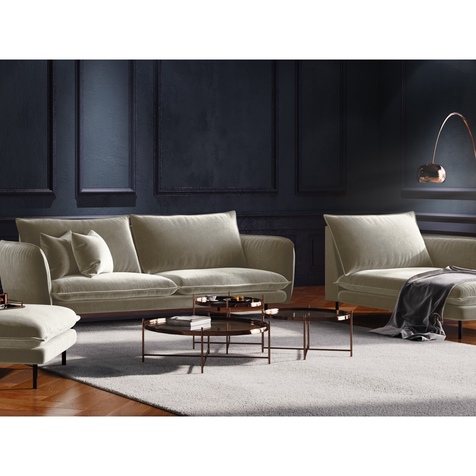 Méridienne droite "Vienna" en velours beige