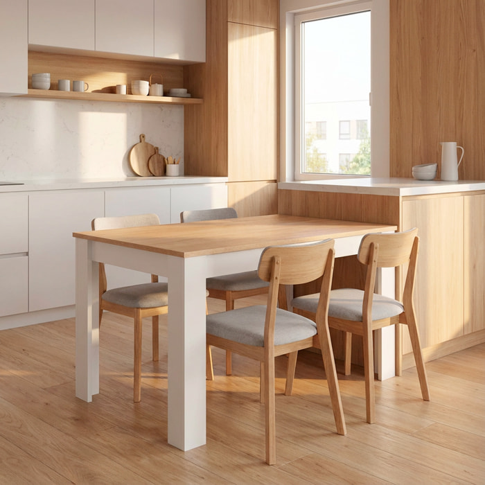 Tavolo Da Pranzo 4 Posti Fisso Stile Nordico Moderno Tavolino Per Cucina Sala Da Pranzo Soggiorno 108.5 x 67 x 78 Cm Colore Bianco E Rovere