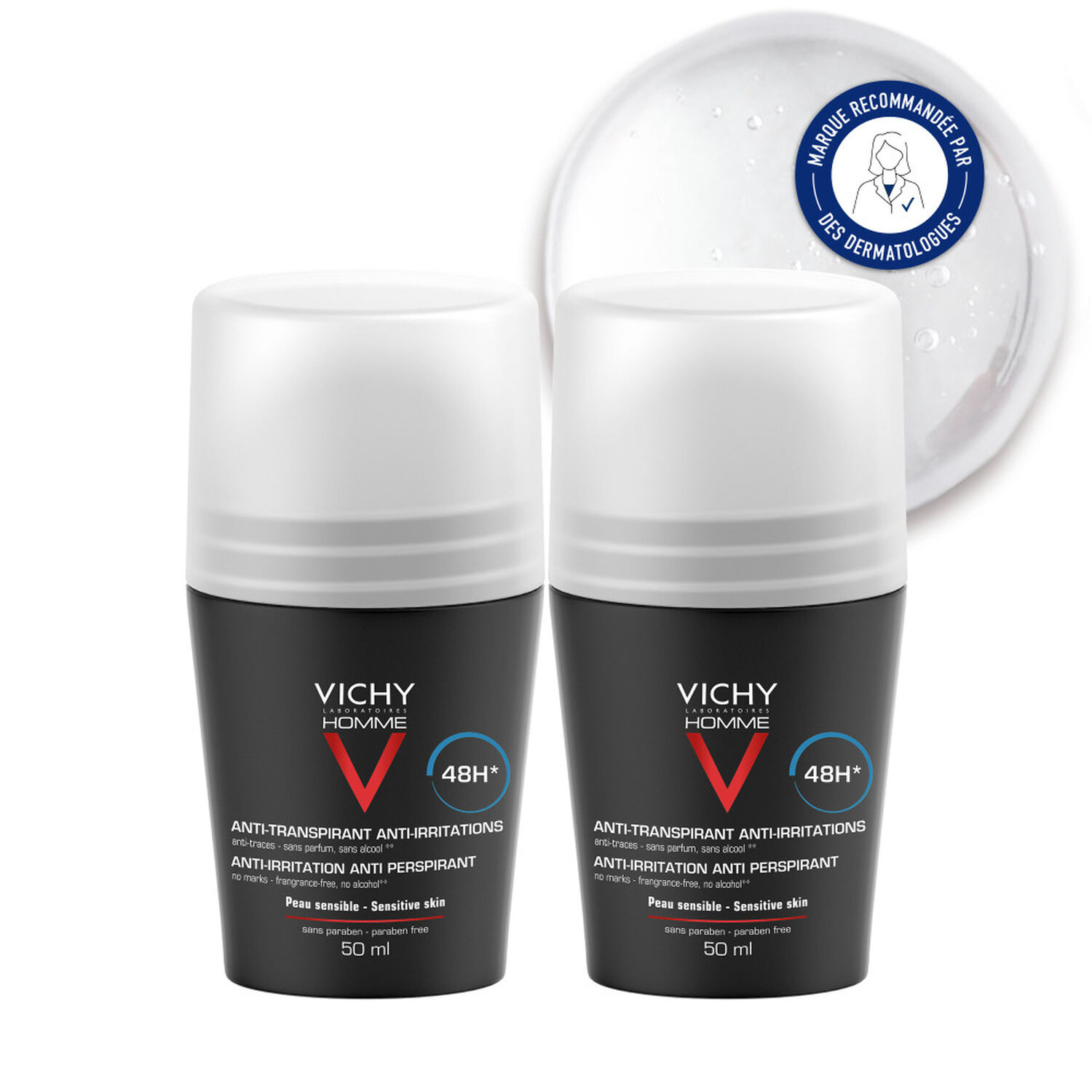 Déodorant Anti-Irritation 48H pour Homme - Roll-On 2x50 ml
