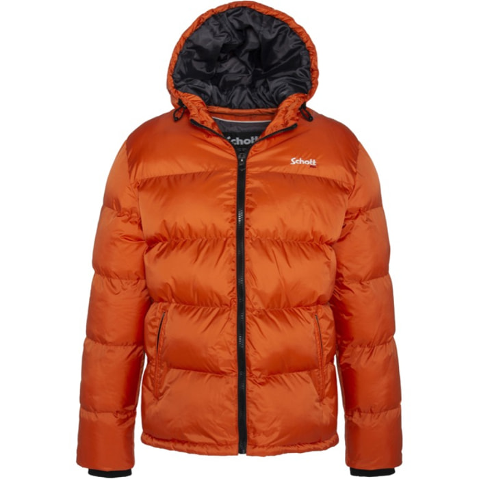 IDAHO2 SIMPLE HOODED &  PADDED JACKET W/ SCHOTT NYC CHEST EMBROIDERY  100% NYLON Arancio