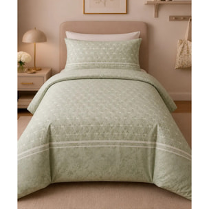 Parure Copripiumino Geo Verde in Cotone 100% Made in Italy, Stampa Digitale HD