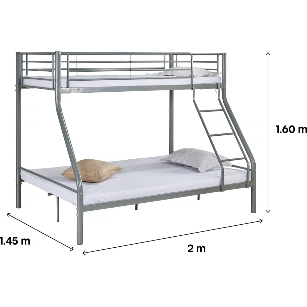 Lit superposé en métal "Leo" Sommiers inclus - 90/140 x 190 cm - Gris