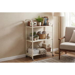 Carito de almacenaje plegable de 3 estantes con ruedas color blanco