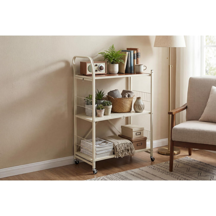 Carito de almacenaje plegable de 3 estantes con ruedas color blanco