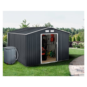 Abri de jardin métal - "Vegas"- 12.98 m² avec gouttière et récupérateur d'eau - "Vegas" - Gris