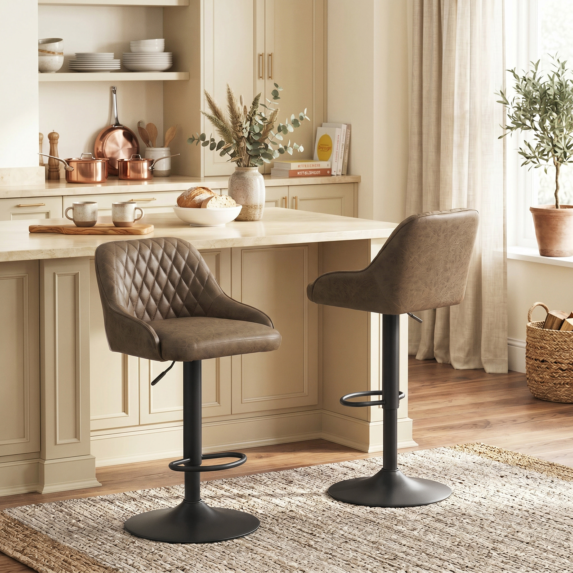 Lot de 2 tabourets de bar pivotants réglables design Chesterfield vintage