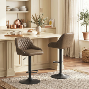 Lot de 2 tabourets de bar pivotants réglables design Chesterfield vintage