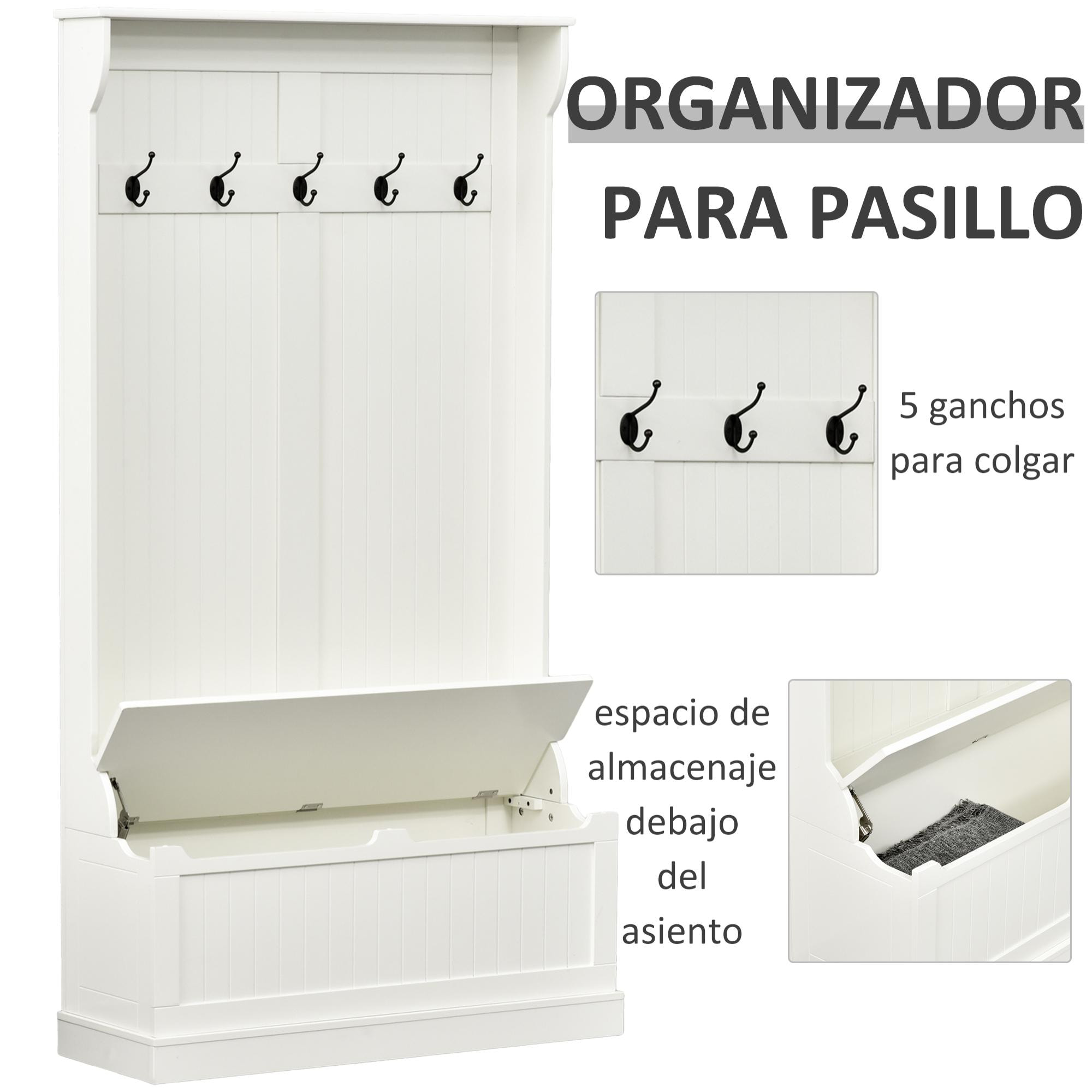 Perchero con Banco de Madera MDF 96x34x179,7cm Marfil