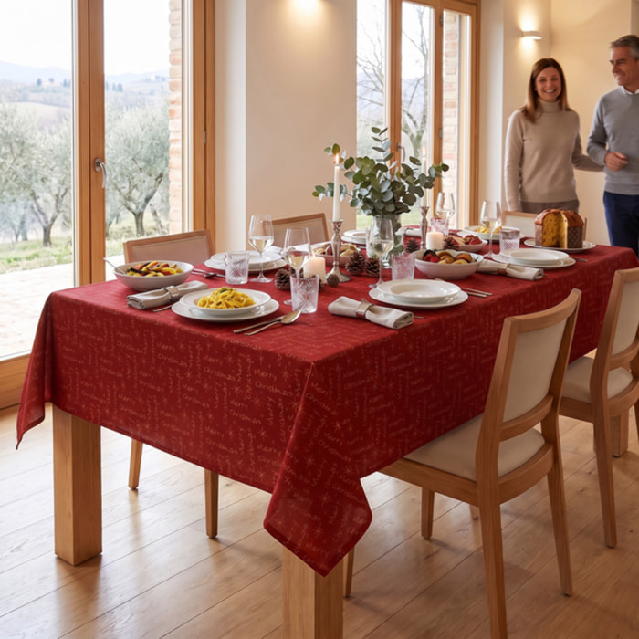Tovaglia jacquard lurex in poliestere - ROSSO