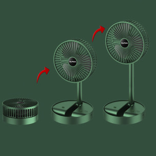 Ventilatore portatile pieghevole da 9W, con batteria ricaricabile e 3 velocità.