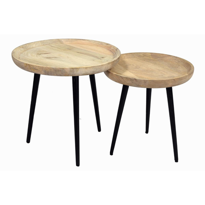 Tables basses gigognes rondes bois manguier massif et métal noir (lot de 2) PYTA