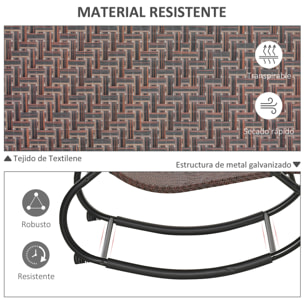 Tumbona Mecedora de Exterior con Reposabrazos Reposacabezas y Efecto de Ratán para Jardín Terraza Patio Carga Máx. 160 kg 157x60x84 cm Marrón