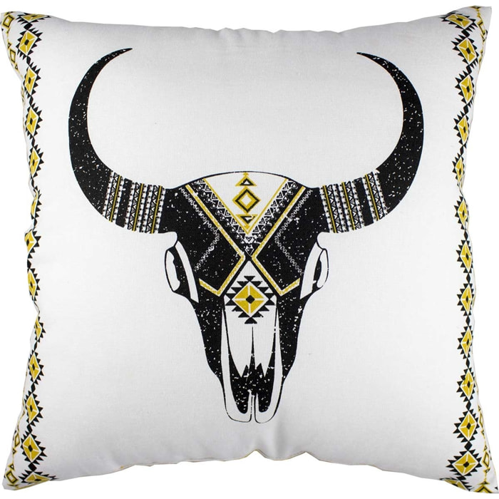 Coussin Imprimé 'Tête de Buffle' - Noir